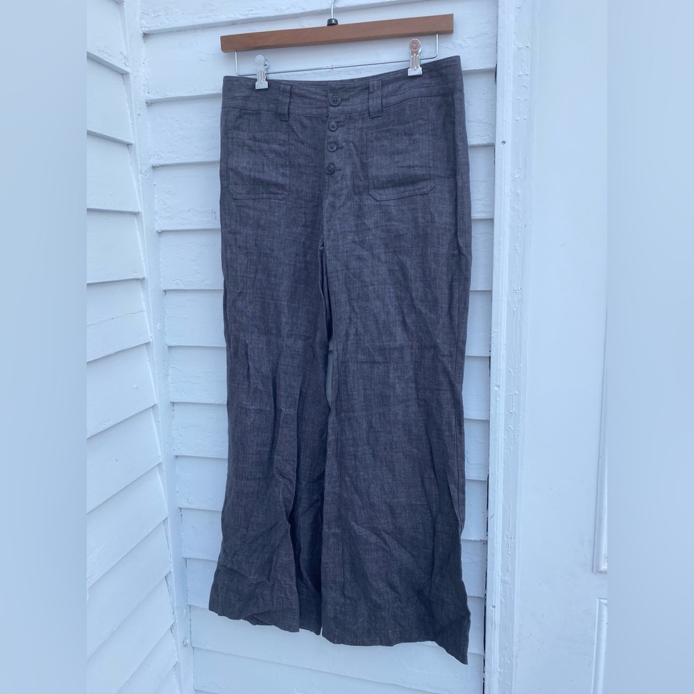 CAbi Charcoal Dress Pants Bell Bottom Wide Leg Linen Pants - Picture 8 of 9